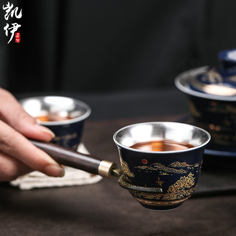 Landscape kung fu tea set coppering. As silver tea sets tea ware jingdezhen ceramic tea set office home gift box