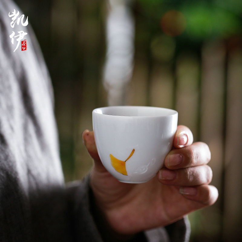 Kate hand - made white porcelain cup sample tea cup under the glaze color cup individual cup tea cup of tea, green tea cup