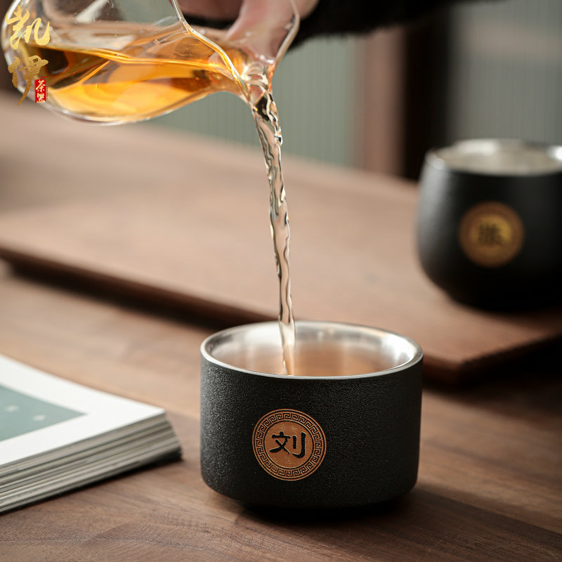 Coarse TaoLiu silver surname cup kongfu master cup tea individual cup ceramic sample tea cup silver cup support lettering