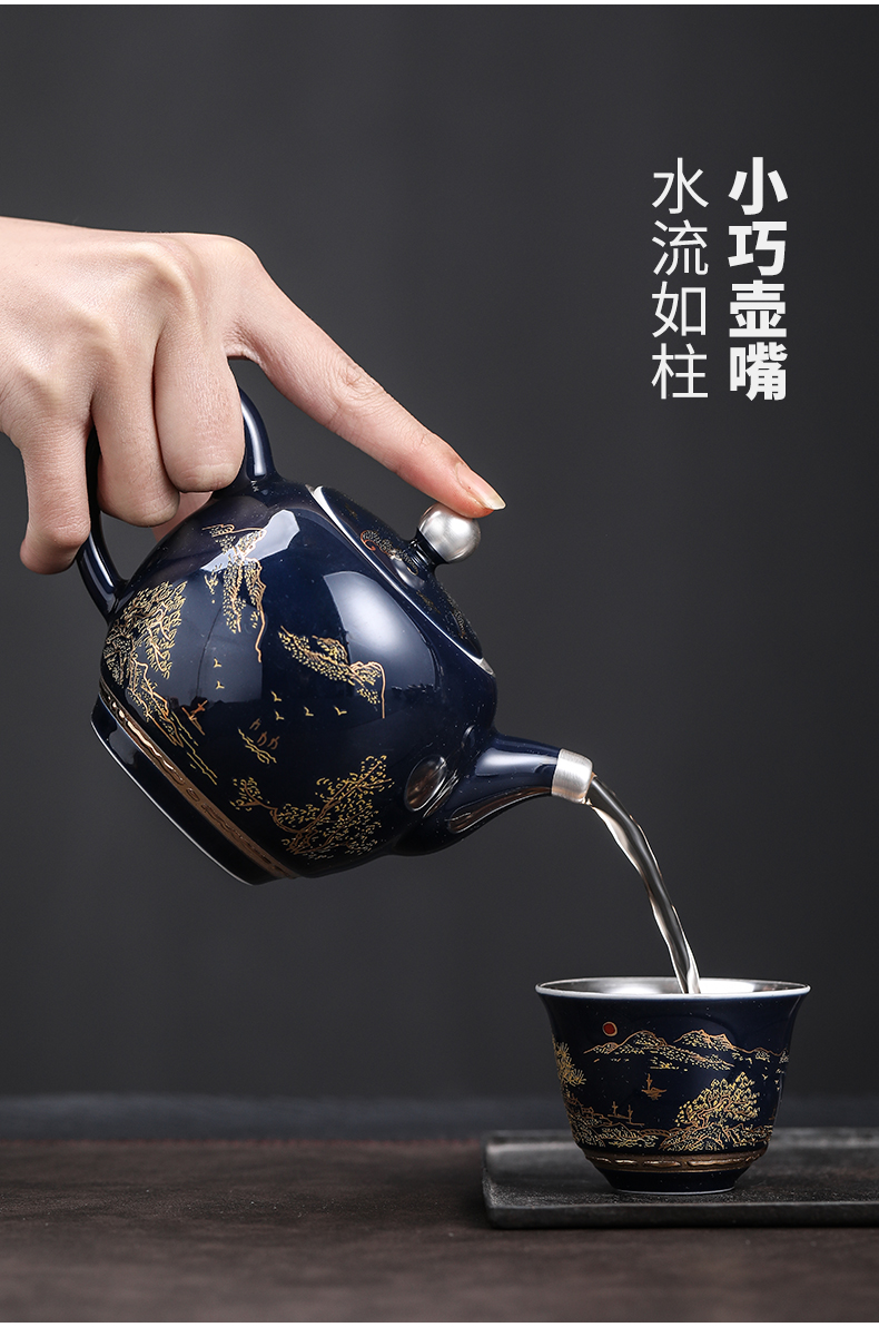 Landscape kung fu tea set coppering. As silver tea sets tea ware jingdezhen ceramic tea set office home gift box