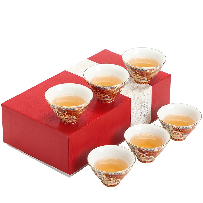 Colored enamel longfeng sample tea cup of jingdezhen ceramic cups kung fu tea set individual cup of tea cup tea cups