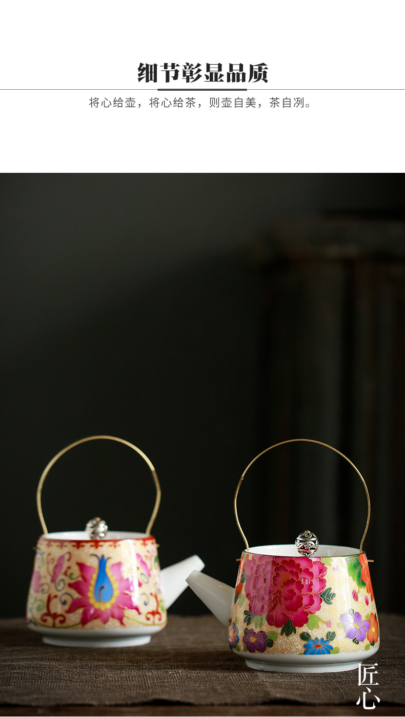 Kung fu tea set gold enamel jingdezhen ceramic tea set the teapot sample tea cup tureen teapot household