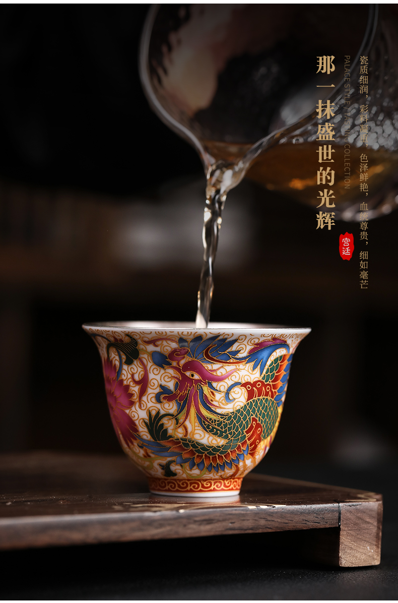 Colored enamel coppering. As longfeng sample tea cup silver cup silver cup of jingdezhen ceramics master kung fu tea tea cup