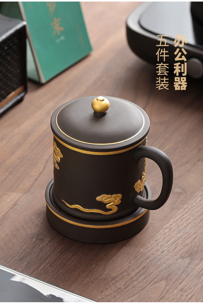 Dragon world gold office cup big boss cup tea cup cup hand - made jinbei purple sand cup tea separation