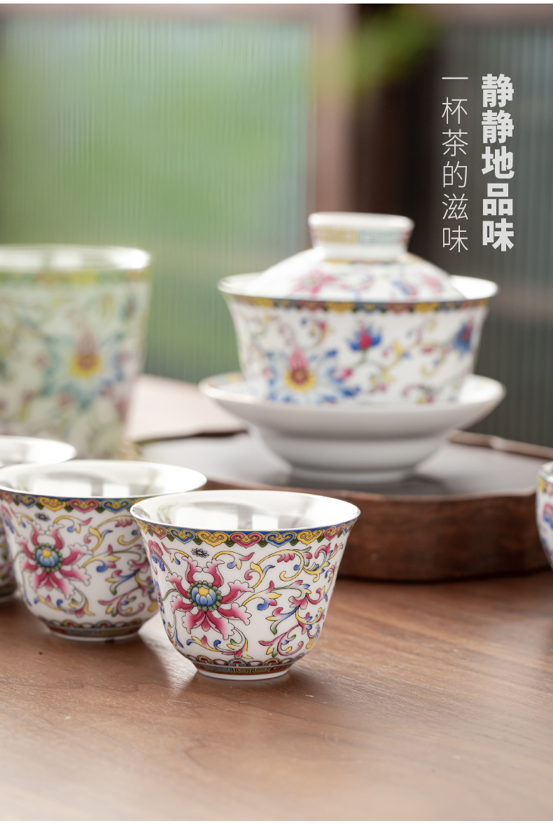 Colored enamel coppering. As silver cup tea set jingdezhen ceramic kung fu tea tea set silver tureen silver cup