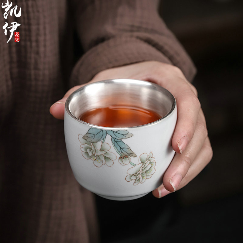 Start your up 999 coppering. As hand - made master cup sample tea cup silver cup of jingdezhen ceramics kung fu tea set silver cup