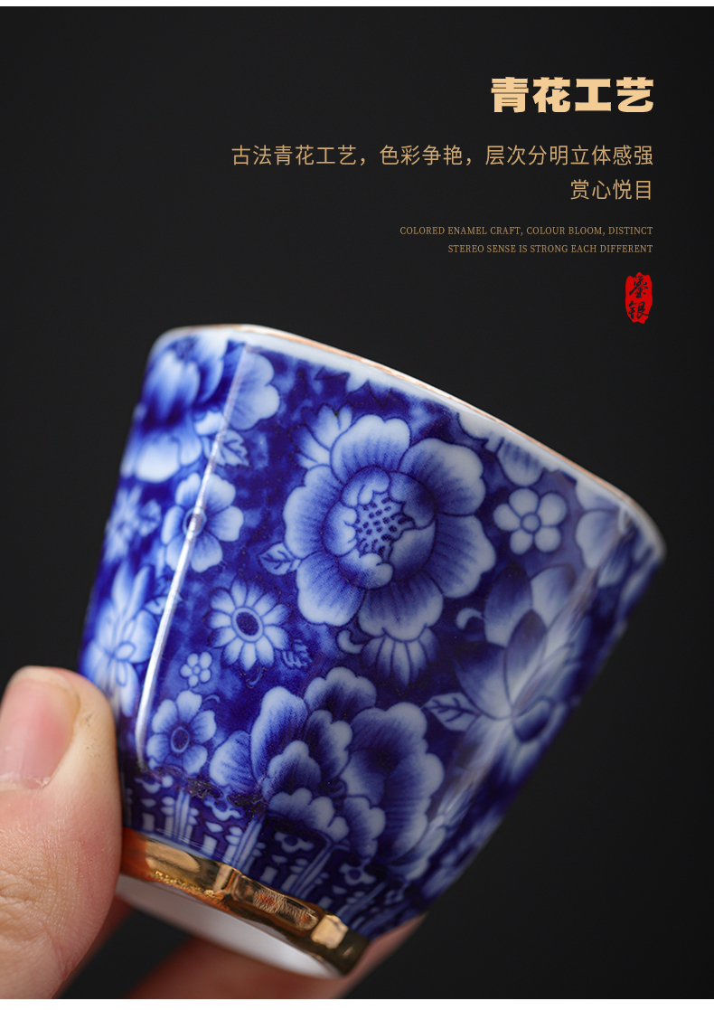 Tasted silver gilding of blue and white porcelain cup sample tea cup silver cup of jingdezhen ceramic kung fu tea tea master cup tea cup