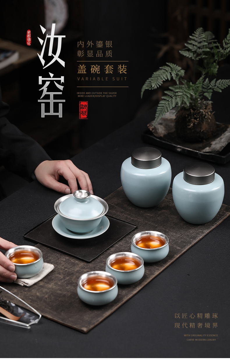 Your up coppering. As silver set of kung fu tea set Your up household jingdezhen ceramics three silver tureen tea pot of tea cups