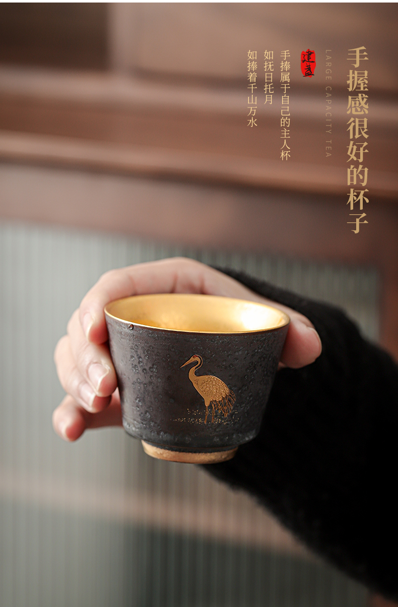 Crane, bliss is fine gold lamp that kung fu tea cups of black ceramic gold cup tea master cup tea cup sample tea cup