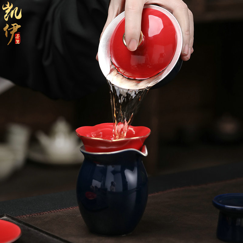 Tasted silver gilding ji 999 blue red tea set household jingdezhen ceramic kung fu tea tea tureen teapot