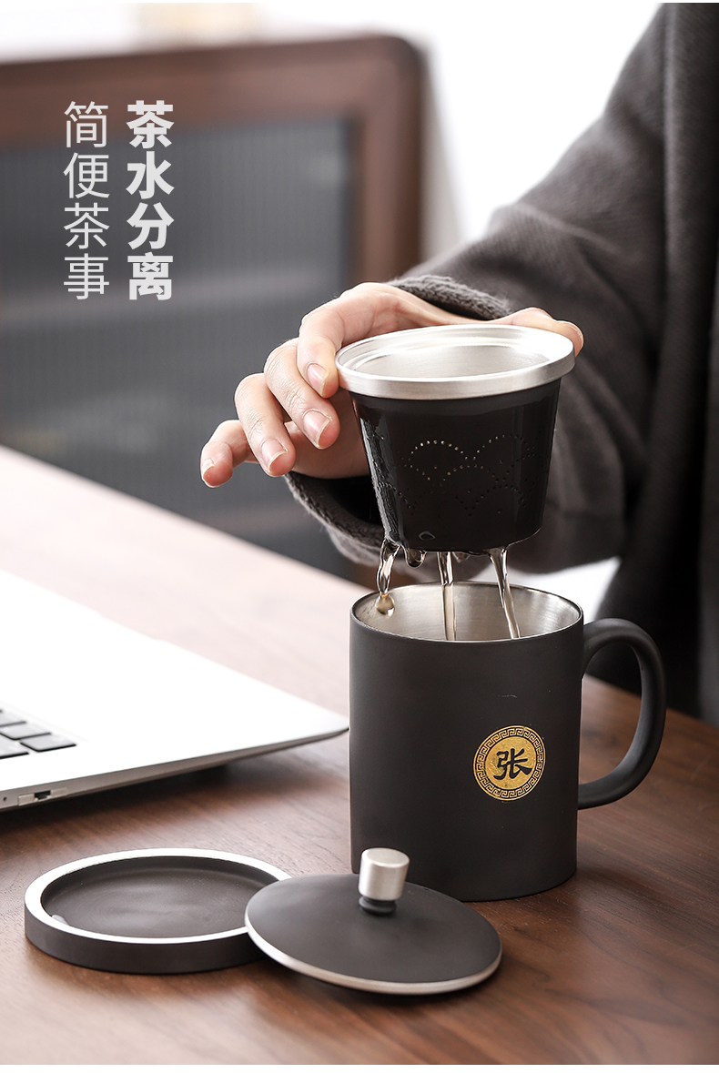 Tasted silver gilding office cup ceramic cup with cover filter office high - capacity custom lettering tea cup silver cup