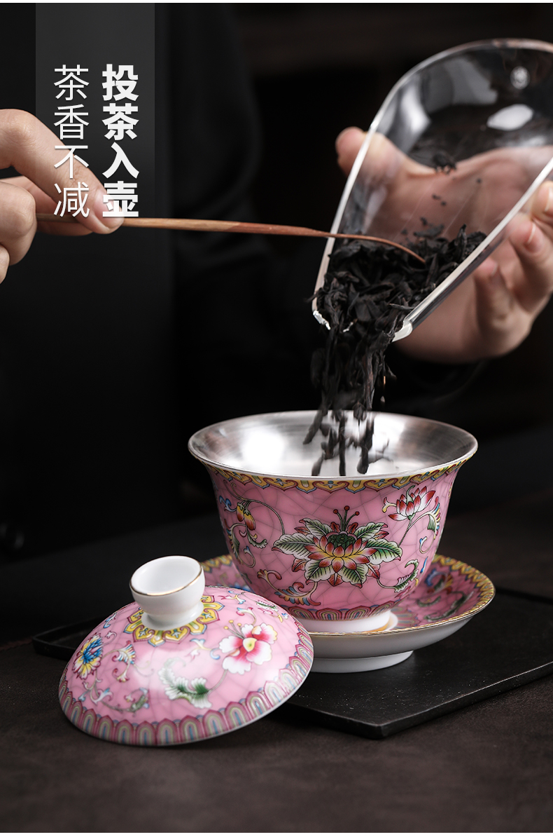 Silver colored enamel rouge powder coppering. As kung fu tea set jingdezhen ceramic coppering. As Silver cup coppering. As Silver tureen Silver cup