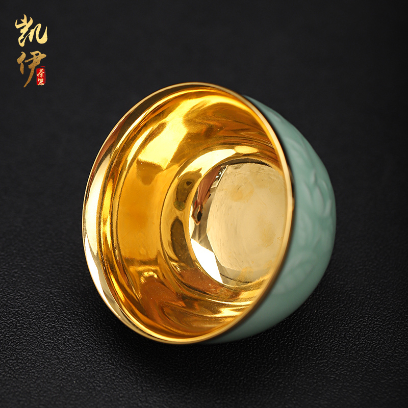 Longquan celadon pure manual 24 k gold cup household ceramic cup tea sample tea cup individual cup of yellow marigold