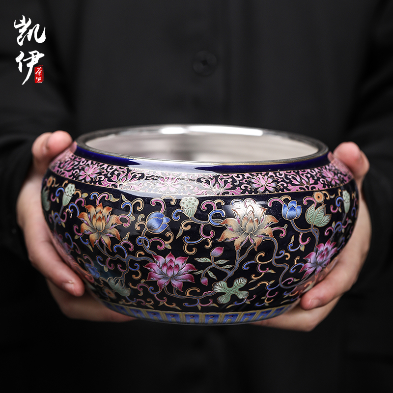 Rich large colored enamel coppering. As 999 silver palace tea wash tea accessories water wash to writing brush washer meng jingdezhen ceramic cup