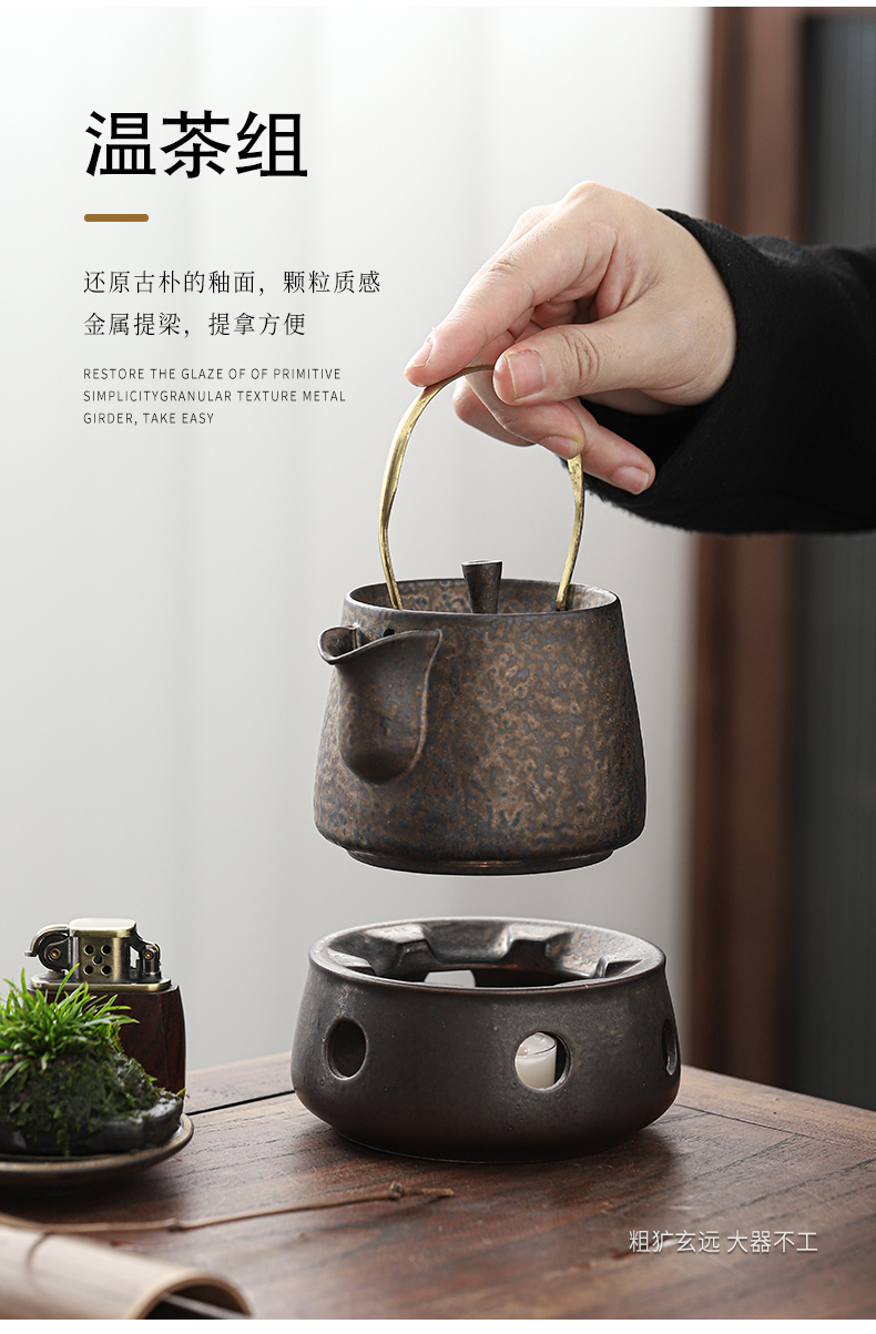 Gold temperature heating ceramic tea set home warm tea ware alcohol based heating kettle, tea, heat preservation in winter