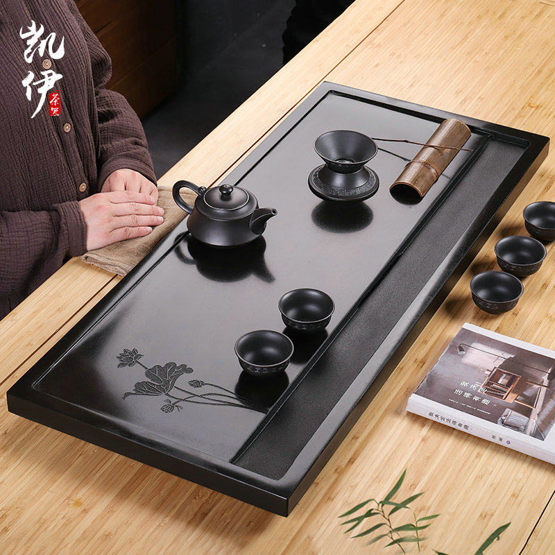 Whole black gold stone tea tray Household tea tray Tea sea tea Kung Fu tea tea tray Living room tea table Dry bubble drainage simple