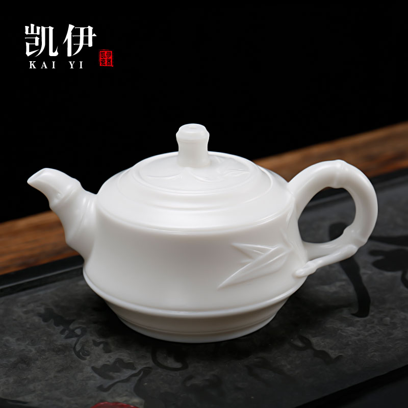 Kate dehua white porcelain craft teapot bamboo pot of kung fu tea set single pot teapot ivory white ceramic household