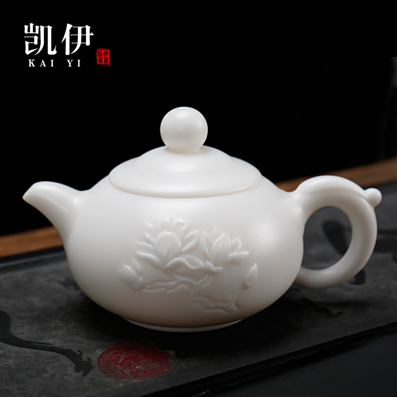 Kate dehua white porcelain craft teapot name plum flower pot of kung fu tea set single pot teapot ivory white ceramic household