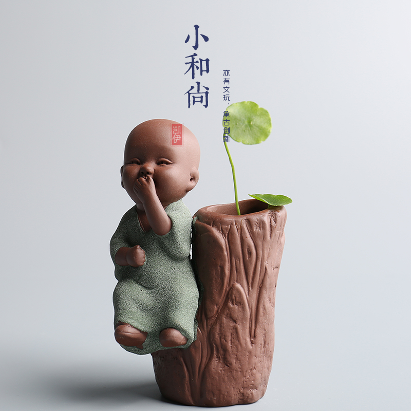 Kate see colour sand pottery young monk tea pet hydroponic flower tea play ceramic color furnishing articles furnishing articles tea tray was tea