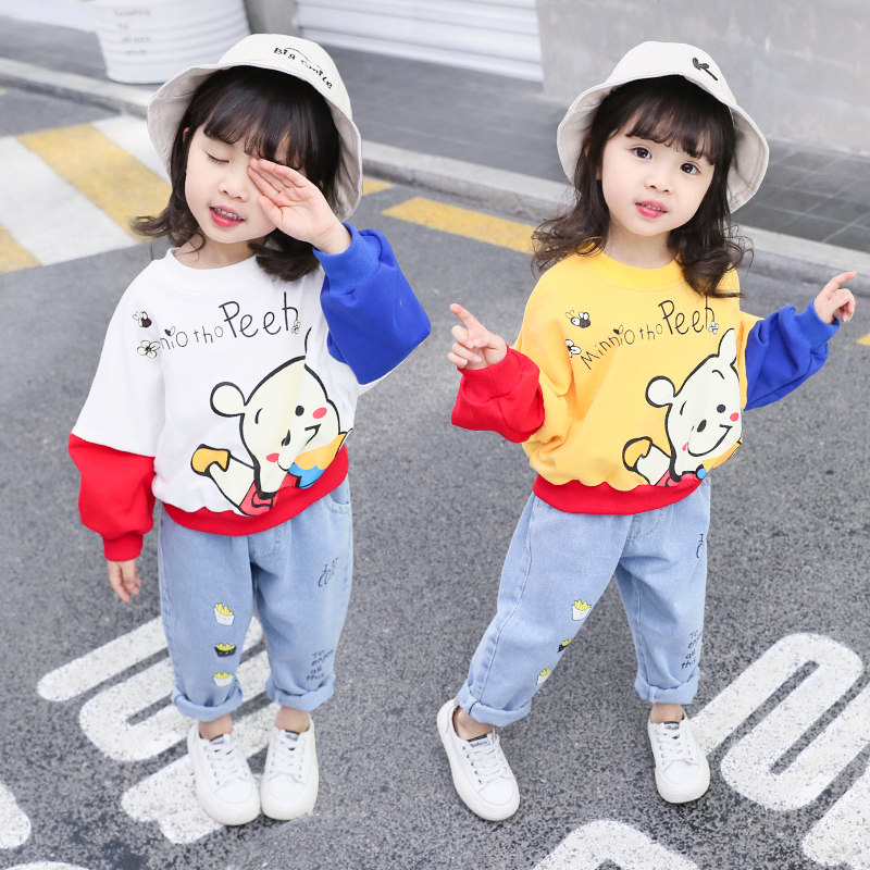 Girls spring and spring suits 1-2-3 years old baby 2023 new foreign style sweater sports children's children's clothes