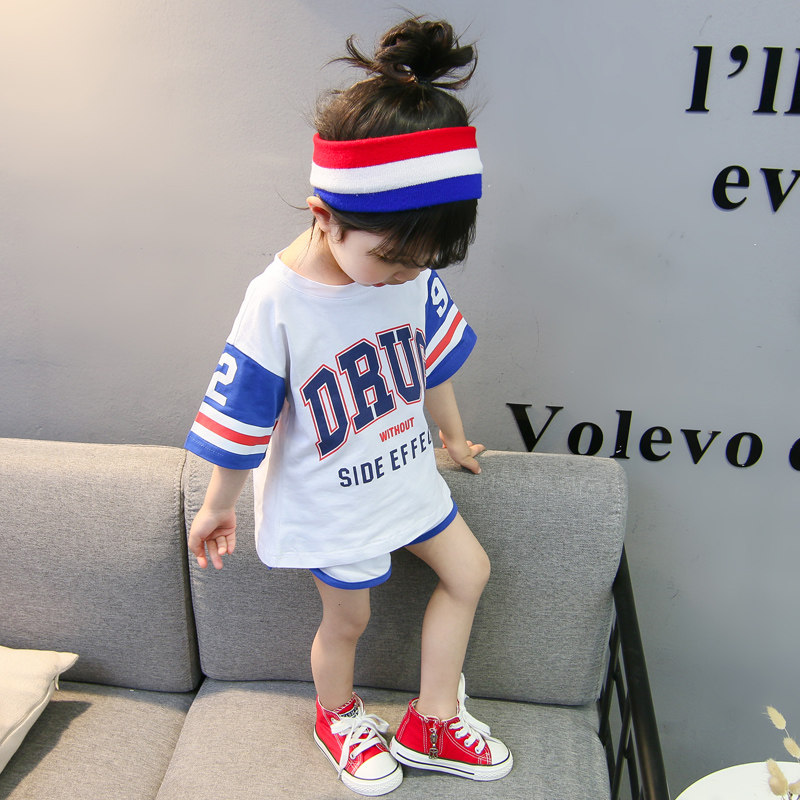 Children's Summer Clothes Girl Sports Suit 1 Baby Polo 2 Han Edition 3 Children Suit Foreign Pie Girl Spring Clothing 4 Year Old Trendy