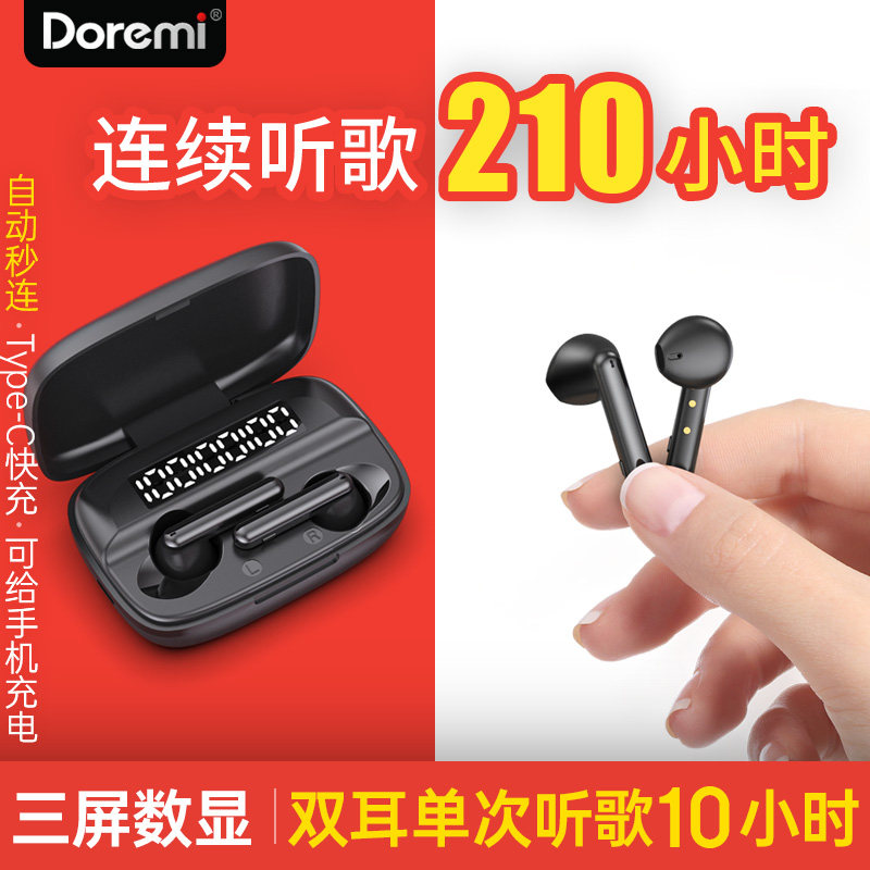 True wireless Bluetooth headphones double ear plug type sports running half-in-ear 2021 new Android general driving listening song men and women hanging neck wearing mini-small extra-long standby to renew