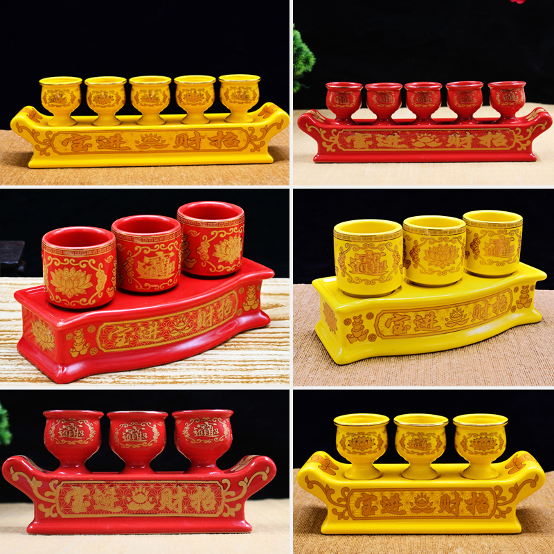 Three cups and wine cups, God of wealth cup ceramic wine cups, Buddha cups, Buddha cups, water purification cups, lucky money and treasures, three continuous ink supply system cups