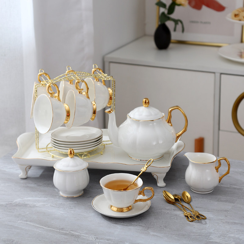 Ceramic coffee set Nordic style golden edge bone china coffee cup tea pot tea cup tray English afternoon tea tea set