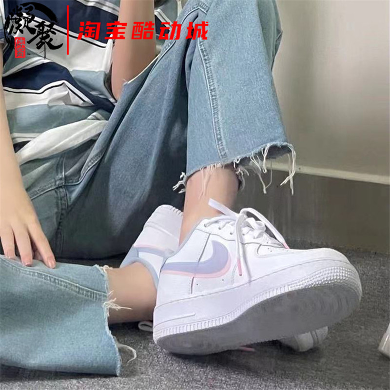 Nike Air Force 1 AF1 Air Force One White and Blue Pink Double Hook Women's Sneakers CW1574-100