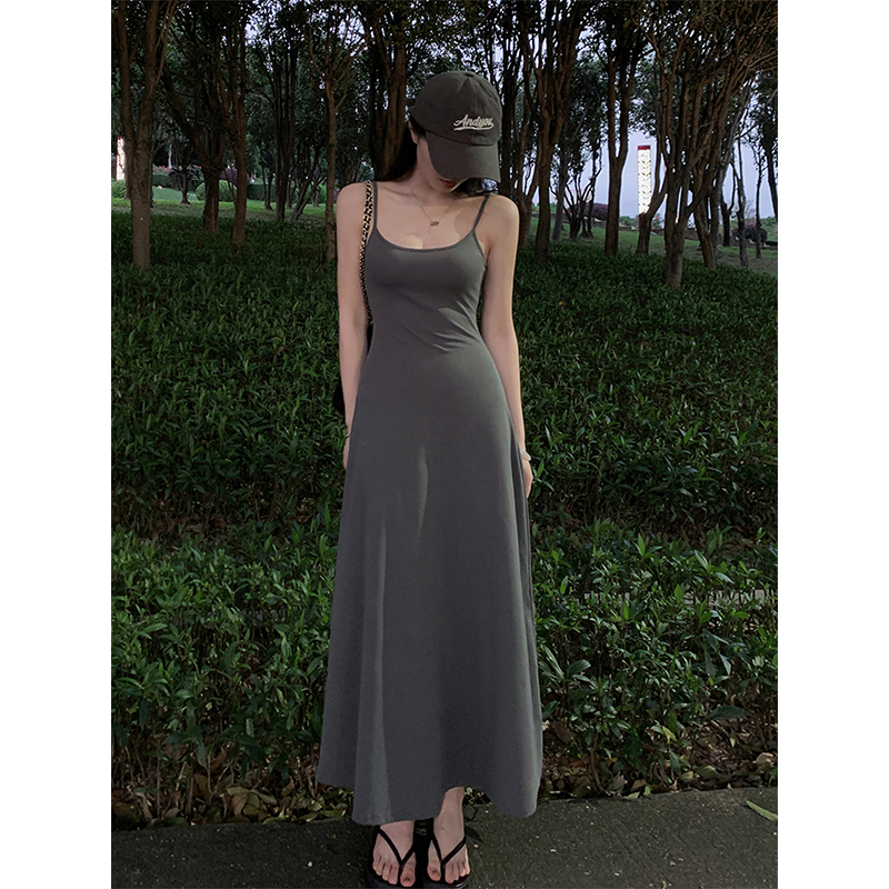 Kardashian Black Hot Girl Slim-Fit Long Skirt Casual Stunning Spaghetti Strap Dress 2026 New Summer Women's Style