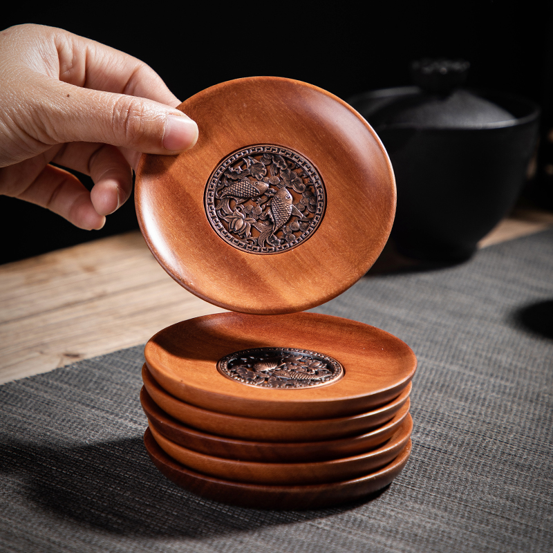 Six pack red wingceltis teacup pad set solid wood tea zen tea cup insulation mat cup tea accessories
