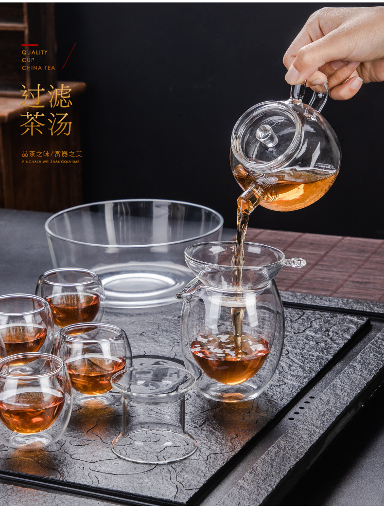 Transparent glass tea set suit small household teapot tea cup set of heat resisting Japanese contracted kung fu tea accessories