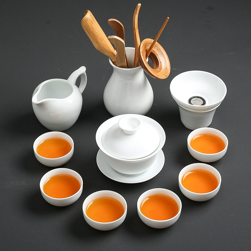 Pure white porcelain kung fu tea set Chinese style home dry brew tea tray office simple ceramic bubble teapot tea cup lid bowl