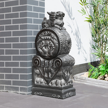 Stone carving door piers holding drum stones A pair of bluestone antique unicorn ornaments New Chinese villa door courtyard household stone drums