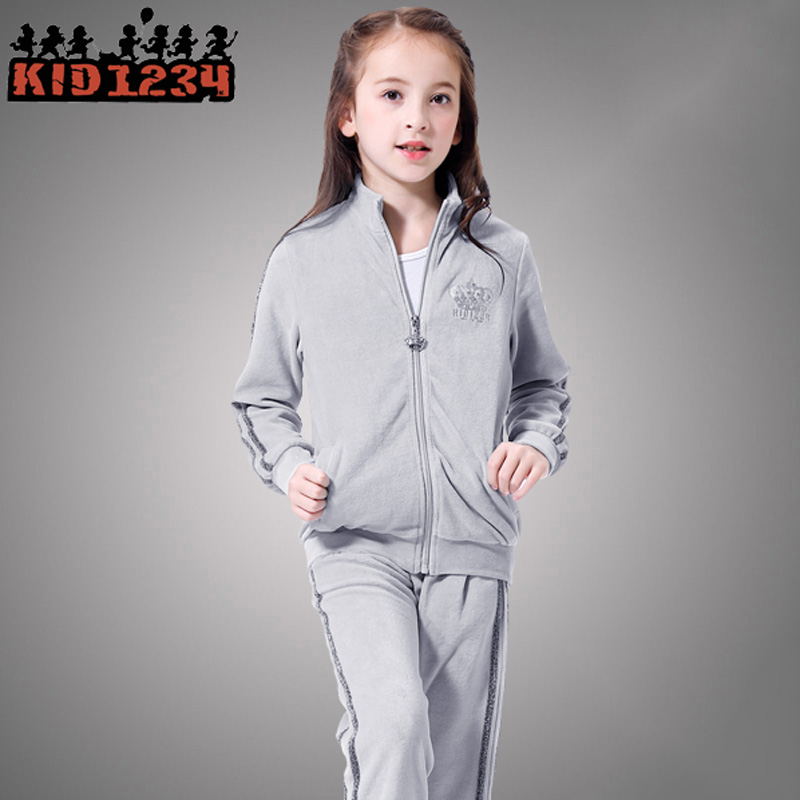 Girls Set 2020 mới thời trang Velvet Sports Set Thu / Đông KID1234 Velvet Hai mảnh.