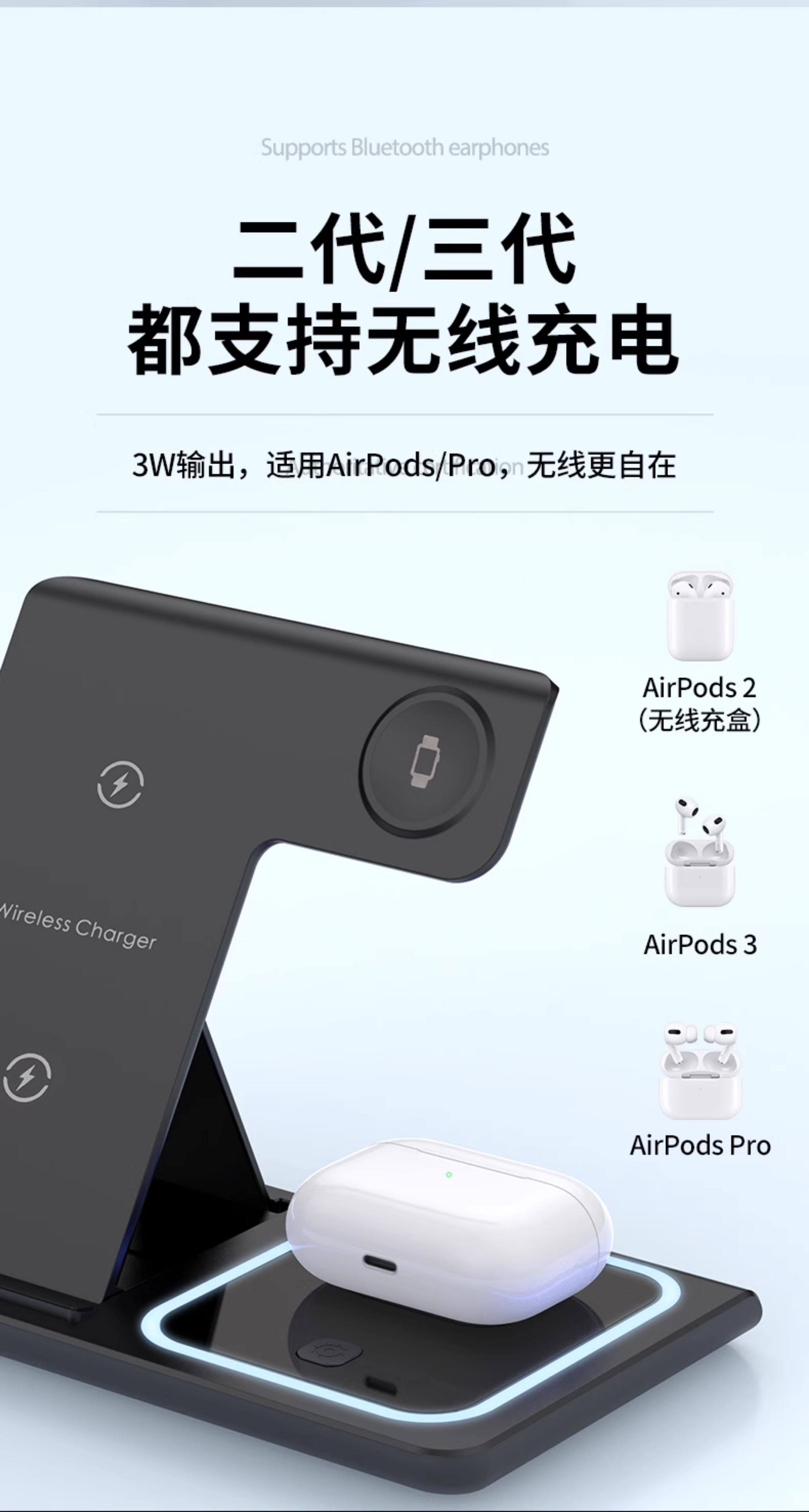 3 in 1 Wireless Şarj Cihazı Telefon Standı Katlanabilir Apple Watch Kulaklık Hızlı Şarj Manyetik Tutma
