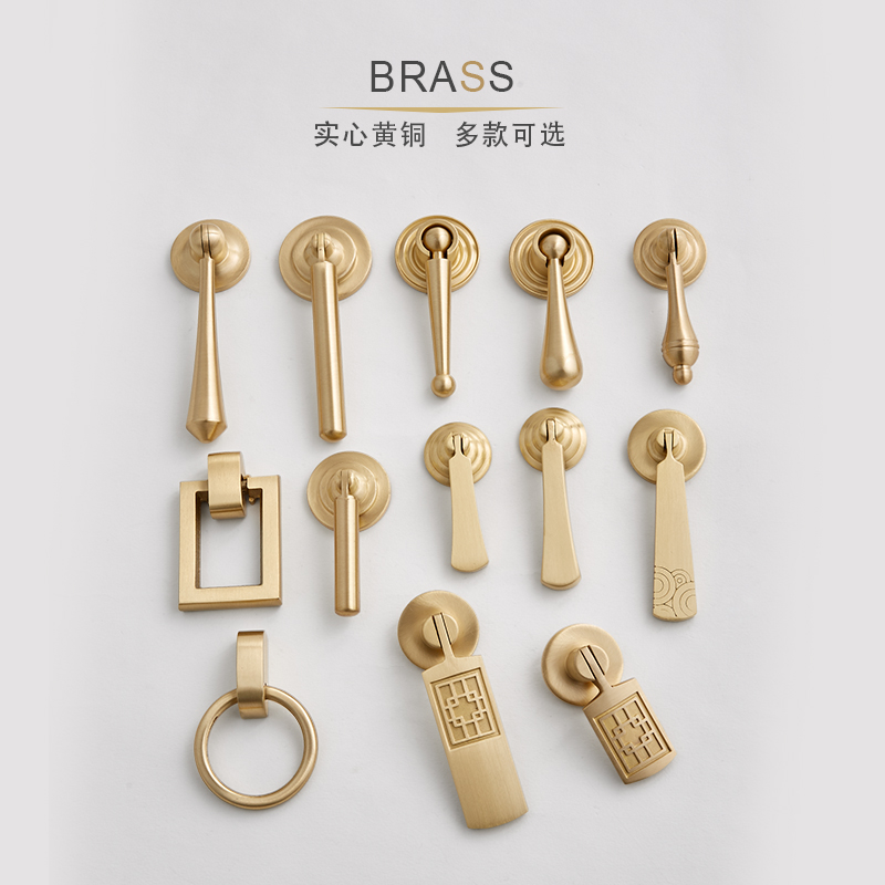 Brass integral cabinet door handle Kitchen door New Chinese light luxury pure copper Nordic gold cabinet modern simple drawer handle