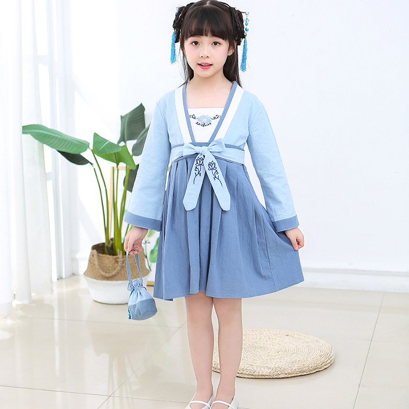 Girls pure cotton Hanfu children's ancient costume improved Tang suit Chinese style little girl skirt new super fairy performance costume