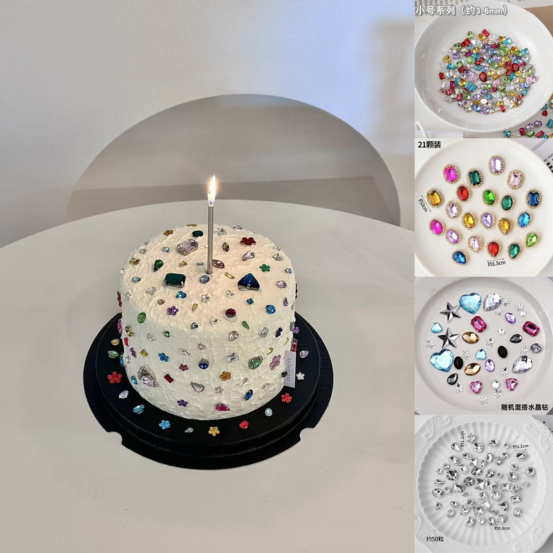 Trendy and Beautiful Multicolored Diamond Gemstone Korean-Style Cake Decoration, Multicolored Diamond Light Luxury Style Birthday Cake Topper Trendy and Beautiful Multicolored Diamond Gemstone Korean-Style Cake Decoration, Multicolored Diamond Light Luxury Style Birthday Cake Topper