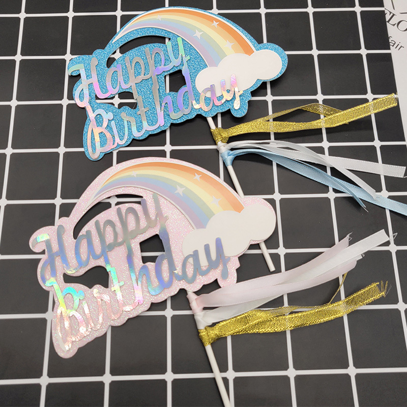 Rainbow Cake Decoration Inserts Seven Colors Bright Pink Sparkling Stars Laser Color Inserts Party Dessert Plugins