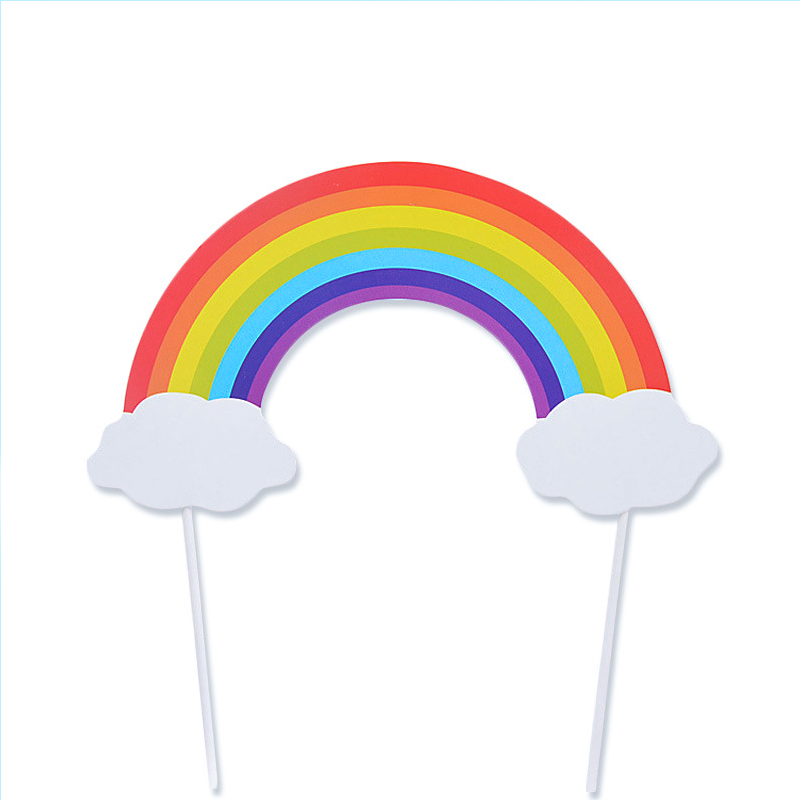 Big rainbow birthday cake decoration plug-in children's birthday card creative baking flag party dessert table decoration