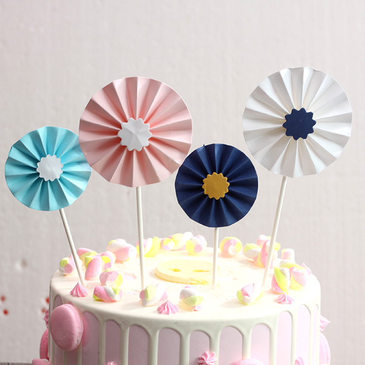 Baking Cake Decoration Multicolor Mini Paper Fan Flower Sun Flower Cake Decoration Inserted Party Sweet Taster Items-Taobao
