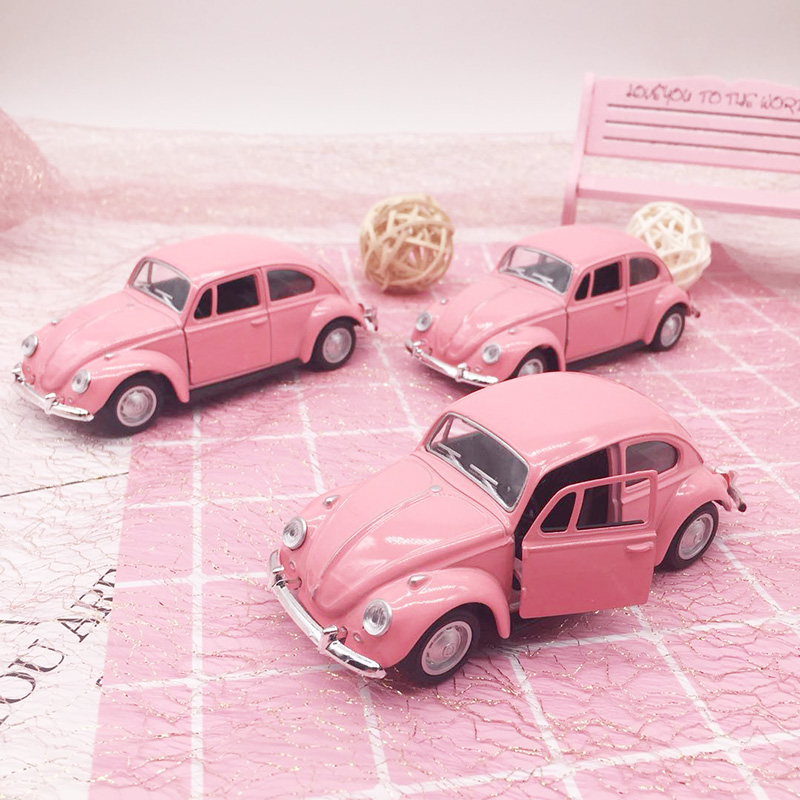 Baking Cake Decoration Teenage Girl Hearts Pink Beetle Small Car Cake Decoration Pendulum back force Sedan Models-Taobao