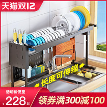 Retractable kitchen sink dish drain rack stainless steel bowl rack countertop pool dishwashing storage rack