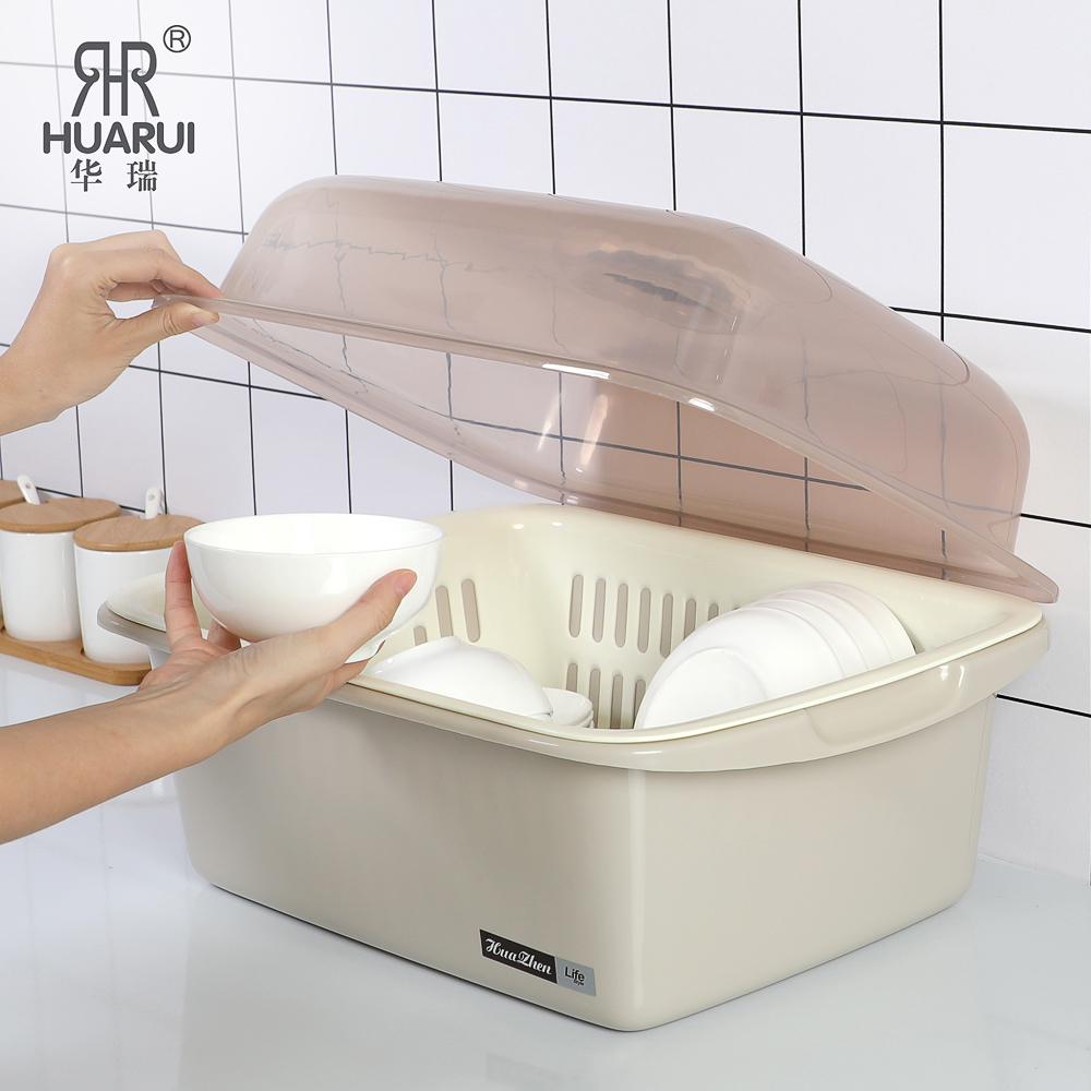 Kitchen supplies storage rack Floor plastic drain bowl rack with lid Chopsticks storage box Kitchen storage rack Dish rack