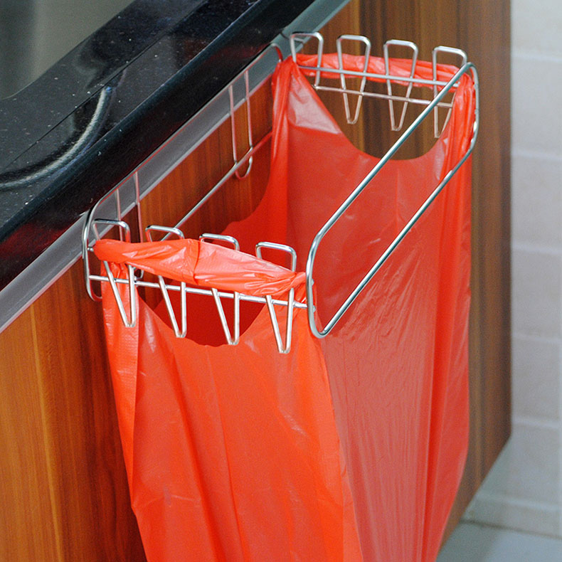 The open - door - mounted kitchen garbage bag hanging 304 stainless steel trash frame creative wall - mounted cabinet door hook