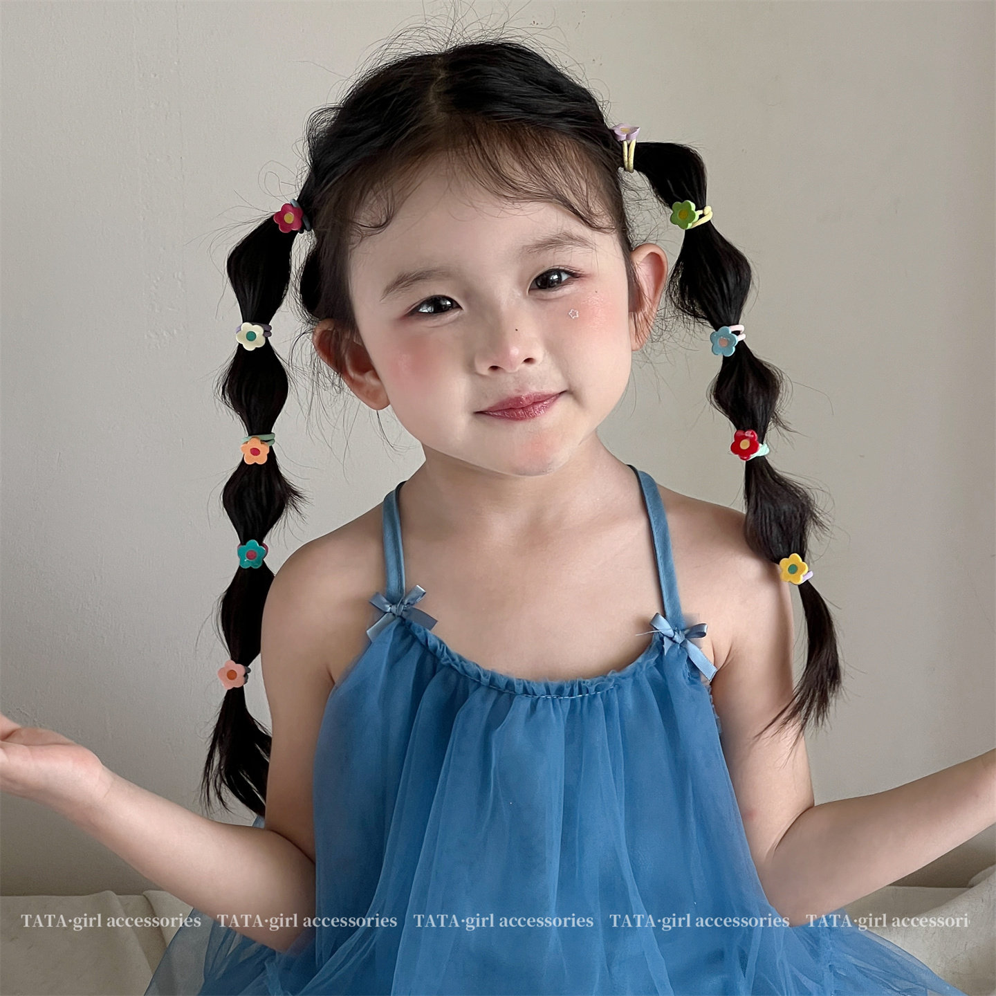 彩色花朵儿童拇指发圈发夹宝宝小揪揪皮筋女童可爱BB夹碎发发卡 — 9