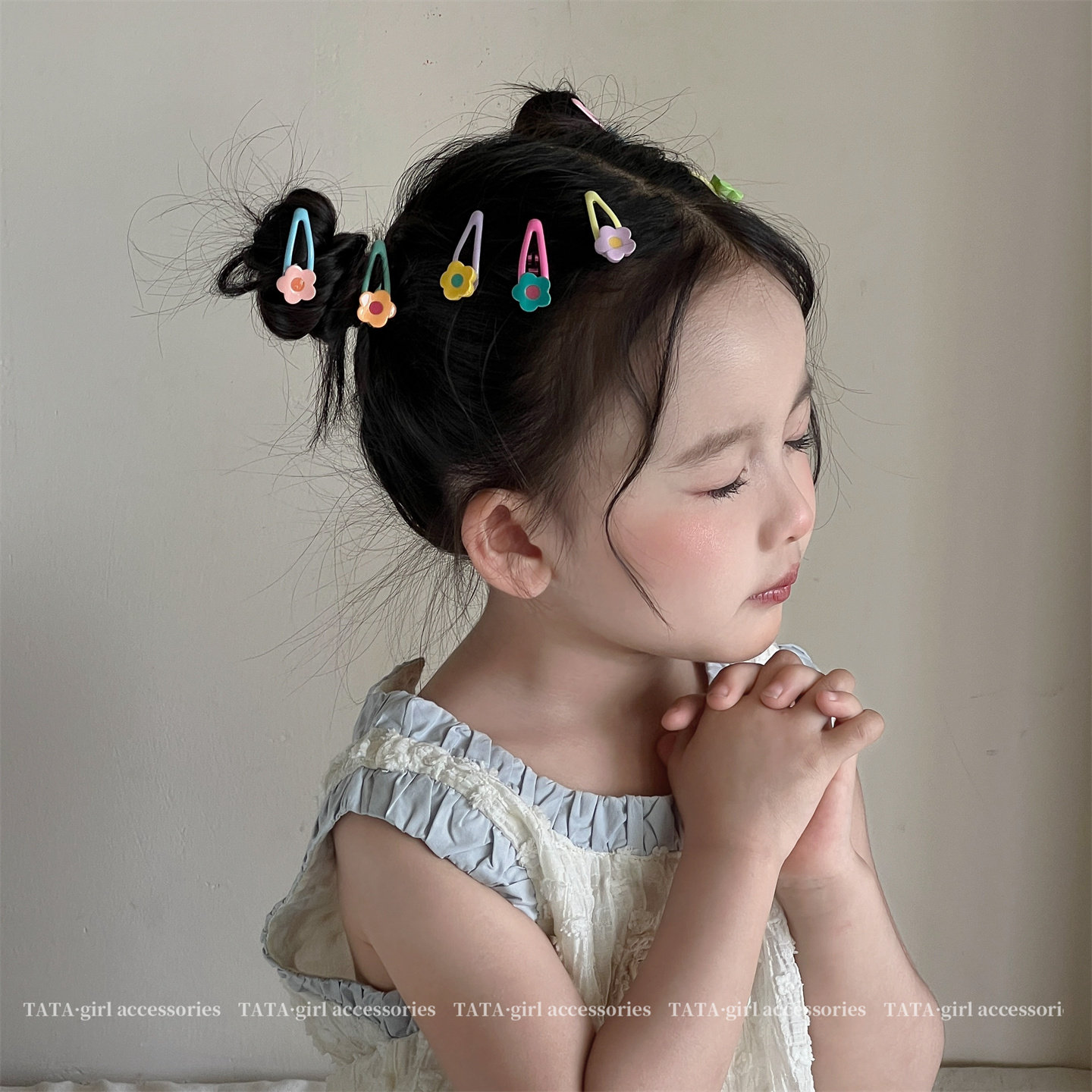 彩色花朵儿童拇指发圈发夹宝宝小揪揪皮筋女童可爱BB夹碎发发卡 — 13
