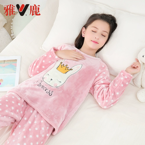 雅鹿 Фланелевая детская пижама, комплект, утепленная демисезонная форма, подходит для подростков