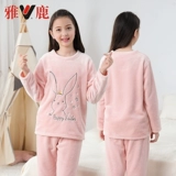 雅鹿 Фланелевая детская пижама, комплект, утепленная демисезонная форма, подходит для подростков